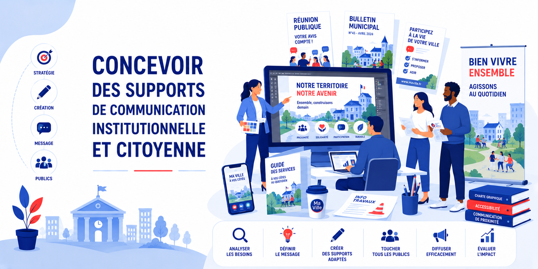 CONCEVOIR DES SUPPORTS DE COMMUNICATION INSTITUTIONNELLE ET CITOYENNE • en mixte distanciel (e-learning + session en visioconférence avec formateur)